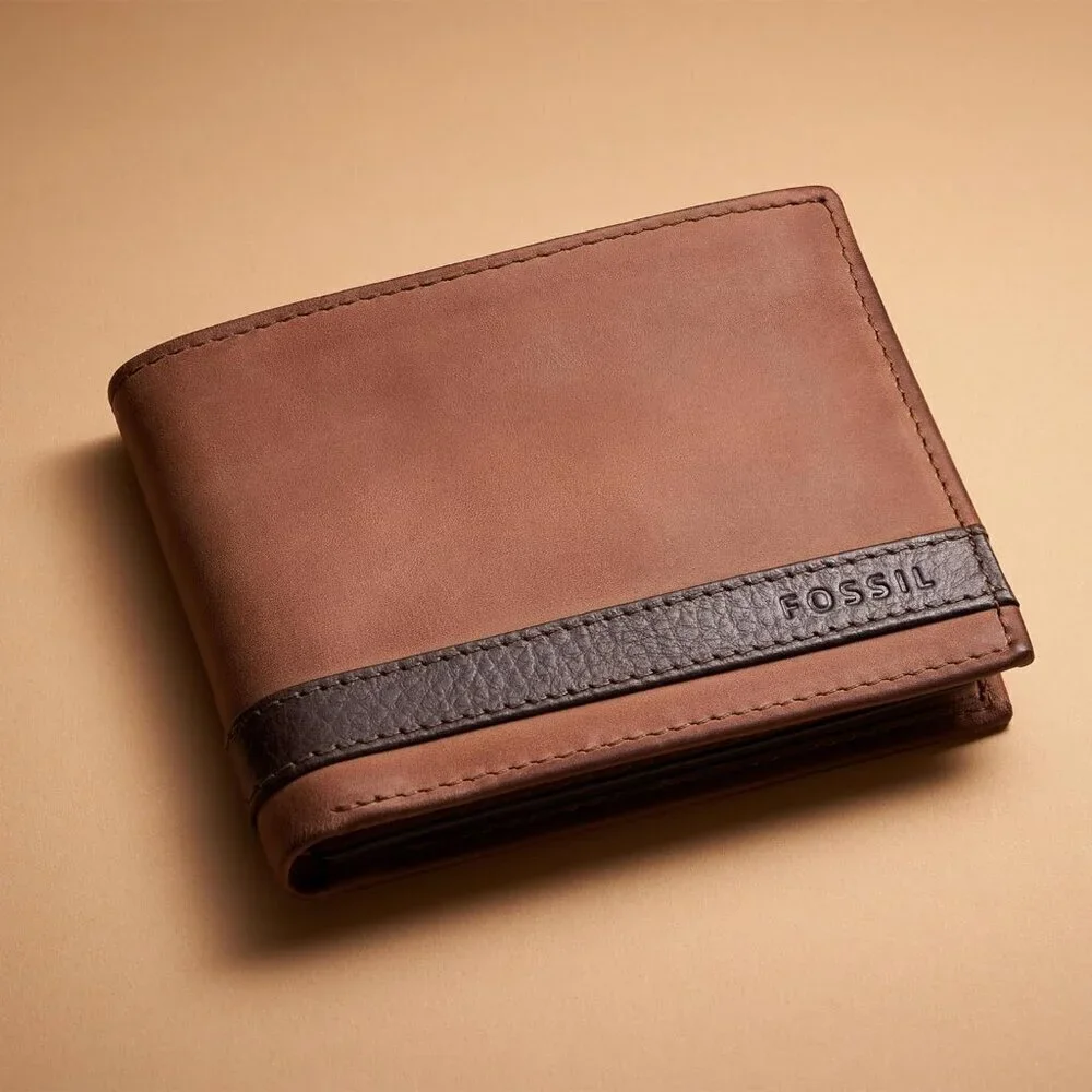 Men Brown Quinn Leather Bifold with Flip ID Wallet (Model: ML3644200)